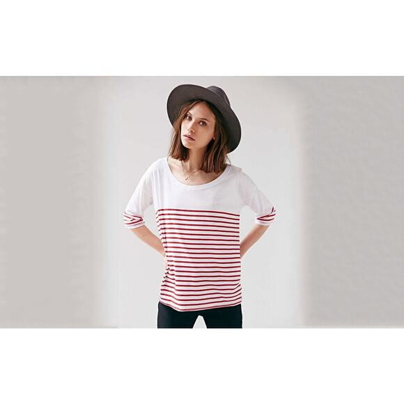 Mouchette Half Sleeve Casual Top Size S White With Red Stripes NWOT - Picture 1 of 8